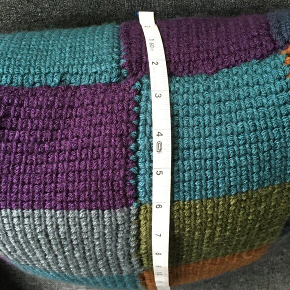 Handmade Tunisian Crocheted Multi-Colored Square Checkerboard Accent Pillow - Picture 15 of 16